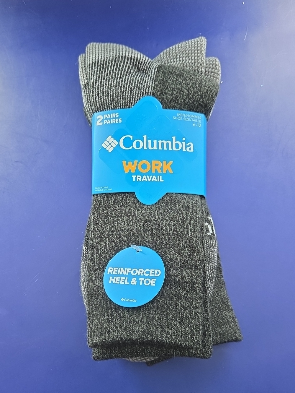 Columbia Men’s Work Socks - Dark Gray / Black (2 Pairs)  Shoe Size 6 - 12